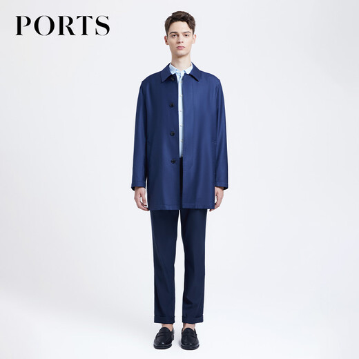 PORTS Men's Fashionable and Comfortable Silk-Wool Blended Lapel Windbreaker MD8T010KFF007 Navy Blue S
