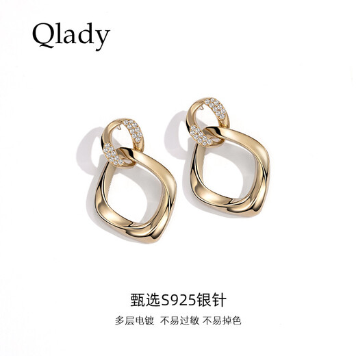 Qlady Geometric Earrings Women's Fashion Temperament 925 Silver Needle Light Luxury Earrings Niche Design Birthday Gift for Girlfriend