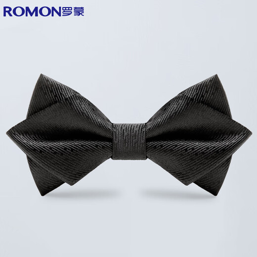Romon Men's Bow Tie Wedding Groomsman Best Man Formal Shirt Black Double-layer Bow Tie Black Gift Box