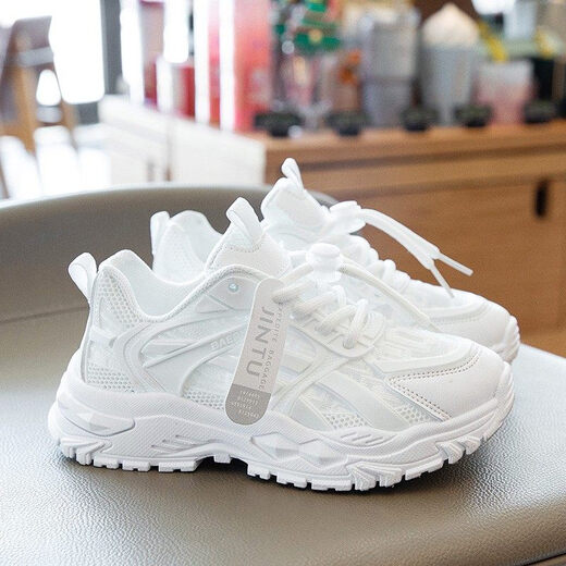 Brand broken-size girls and children 2025 summer new dad shoes mid-size children's white shoes girls running shoes spring and summer thin children's shoes girls mesh shoes breathable mesh shoes single net sports shoes boy running shoes boy casual shoes 999 pink single shoes 34 size