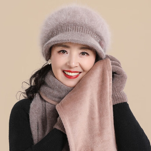 Hengyuanxiang Hat Women's Winter Warmth Middle-aged and Elderly Plus Velvet Rabbit Fur Mother and Grandma Wool Hat Birthday Gift