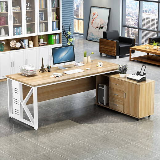 Coslon desk boss desk simple modern single manager desk desktop computer desk cabinet combination simple supervisor large desk light walnut surface + black frame (including mobile side cabinet) 1.6 meters long * 0.8 meters wide