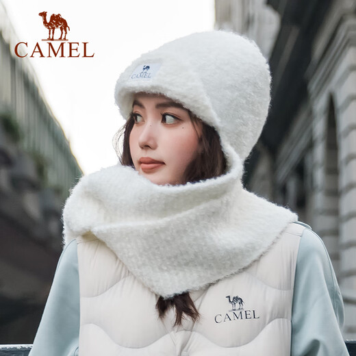 
Camel knitted hat for women in winter plus velvet scarf thickened Harbin tourism warmth equipment 173CP15123 white