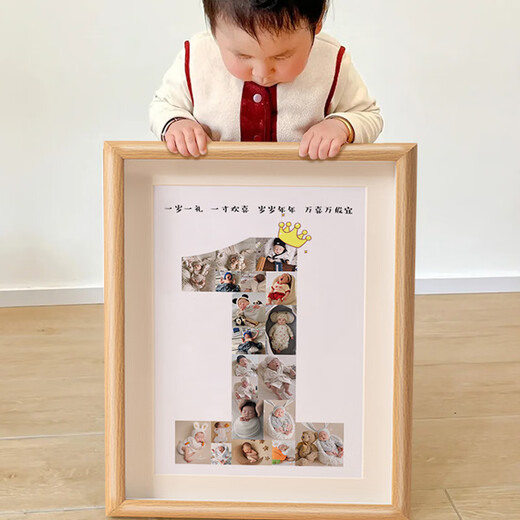 Baby's first birthday arrangement commemorating hand and foot prints, one-year-old gift photo frame, baby's hand and foot prints, mud ceremony props A425-12 photos a4 I'm one year old
