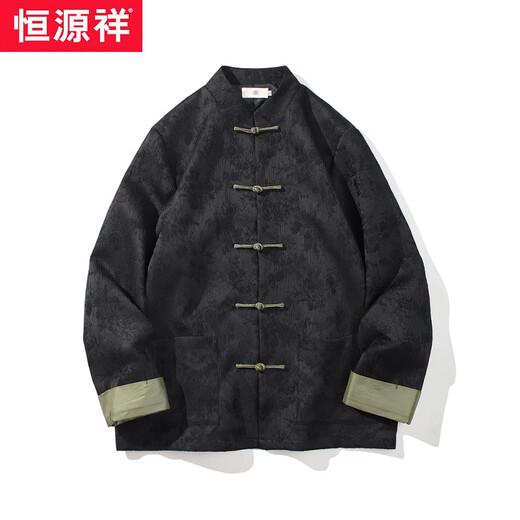 恒源祥新中式唐装男中国风秋冬季长袖茄克复古盘扣汉服宽松大码男士外套 Y757黄色 M码推荐100-120斤