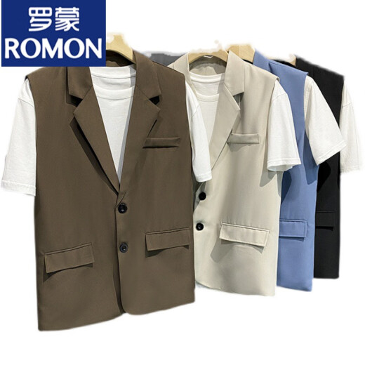 ROMON vest men's vest jacket suit collar ins trendy versatile black casual work jacket J01 black S