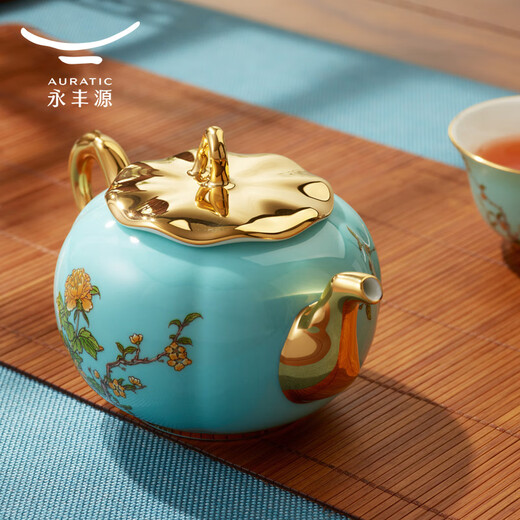 Mrs. Yongfengyuan (auratic) porcelain West Lake Blue 6/7/8/9 ceramic tea sets, Gaiwan Kungfu set of tea cups, gift box set, tea set (teapot set), 6 pieces