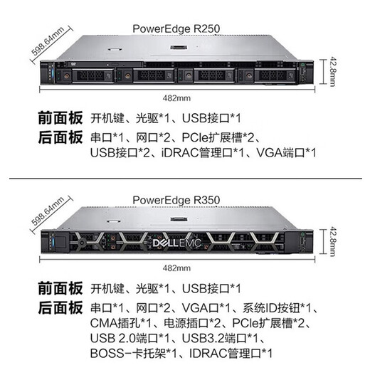 戴尔（DELL）R250/R350/R450服务器主机 1U机架式 ERP文件共享打印用友金蝶数据库 R350 至强E-2378G 8核16线程 64G内存丨3*16TB硬盘丨H755 8G缓存
