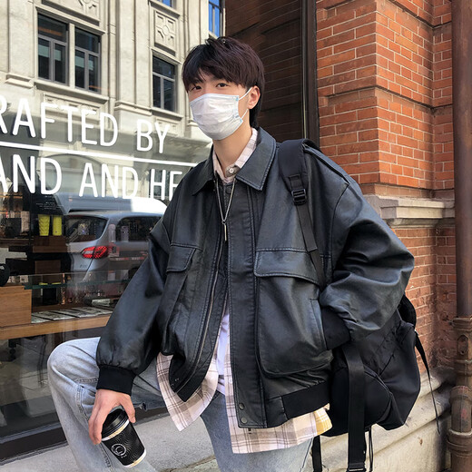 Customized brown brown pu leather clothespin for men British yuppie men's high-end hiphop European and American high street short jacket trendy brown L