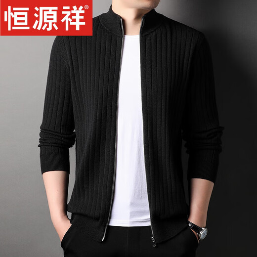 Hengyuanxiang Cardigan Pullover Herrenjacke Spring- und Herbststil im mittleren Alter der Herren, der verdickte Standkragen Reißverschluss Strick- und Wintermocker K2007 Black 170/L empfohlen 120-140jin [Jin gleich 0,5 kg]