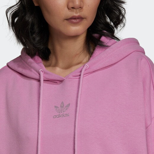 阿迪达斯（adidas）女装 2025春季新款运动服跑步训练中长款卫衣连帽保暖休闲套头衫 HF9207粉色/三叶草 S