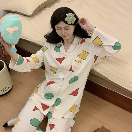 嘉绸睡衣少女春秋季长袖长裤柔软棉翻领开衫学生休闲简约可外穿家居服 YX1105 M 150-163cm80-100斤