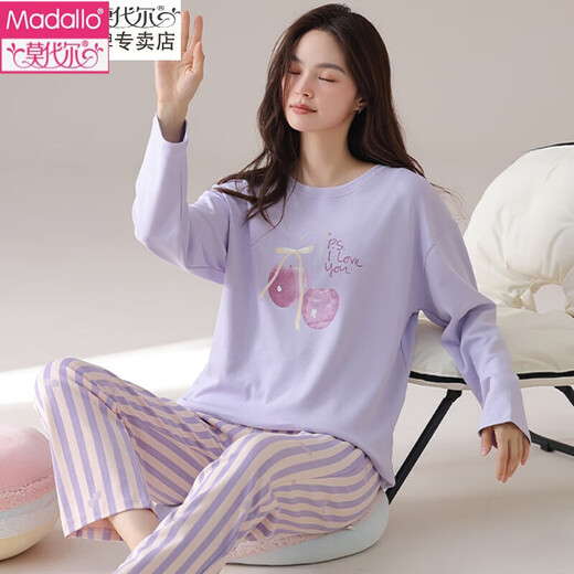 维多利亚的格调（VEDORYGEDIAO）纯棉睡衣女春秋季圆领套头女士全棉休闲舒适宽松家居服套装 Y679 M