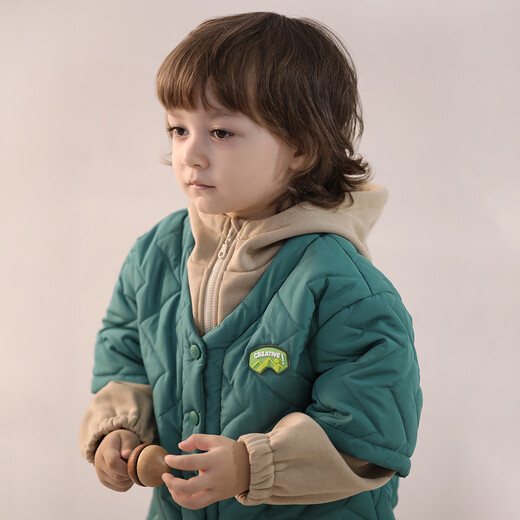 Bali Piglet Children's Cotton Clothes Winter 2024 New Boys' Cotton Clothes Fake Two-Piece Hooded Cotton Jacket Baby Girl Autumn and Winter Padded Jacket Pomelo Yellow 100 cm