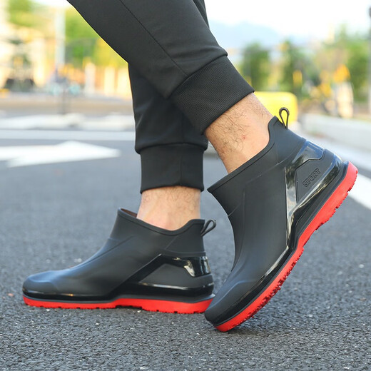 Shurong Britische Regenstiefel Herren Kurzrohr wasserdichte lässige Regenstiefel Flachsäure Leichtküche Anti-Rutsch-Gummi-Schuhe Dicke mit dicker Lösung von Wasserschuhen 630 schwarze Einzelschuhe [Standardgröße] 41