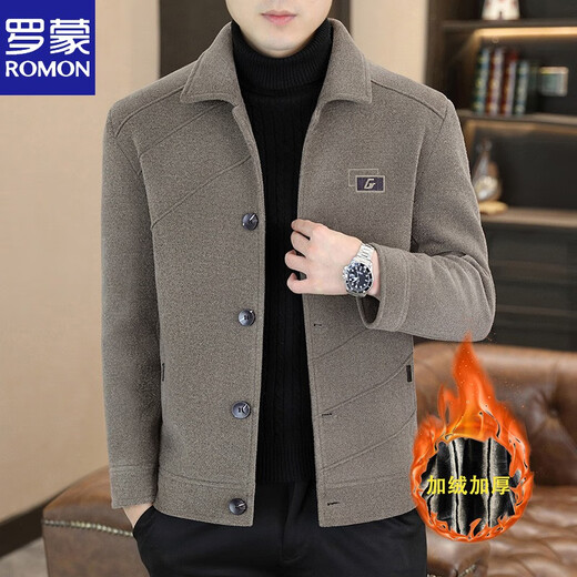 ROMON Woolen Jacket Men's Autumn and Winter Lapel Woolen Coat Men's Short Mink Velvet Top Thickened Casual Nizi Jacket Khaki Thickened M Recommended 110Jin Jin is equal to less than 0.5kg