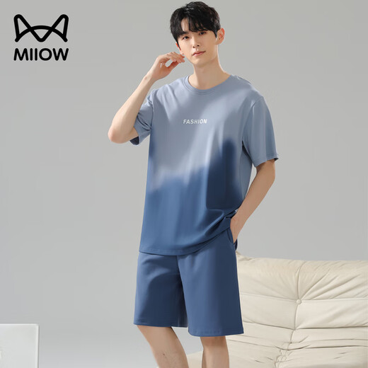Cat man pajamas 100% pure cotton shorts shorts for men summer men's pajamas new cotton large-size four-season home clothing set [100% pure cotton skin-friendly and breathable] style one 2XL [recommended 140-160Jin [Jin equals 0.5 kg]]
