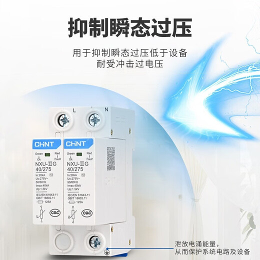正泰（CHNT）浪涌保护器 NXU-ⅡG电源防雷器 电涌防雷开关 家用避雷器 二级 NXU-ⅡG-40kA/275V 2P