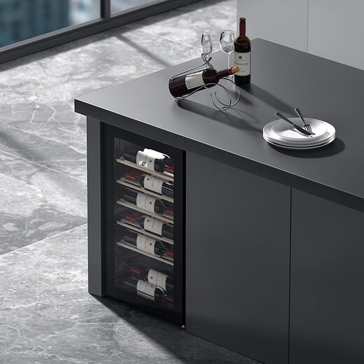 HCK Husky 62L ultra-thin built-in ice bar first-class energy efficiency mini refrigerator red wine cabinet fresh cabinet constant temperature and humidity refrigerated display tea cabinet 62/120 series classic 62L wine cabinet model丨ultra-thin built-in丨starry sky black