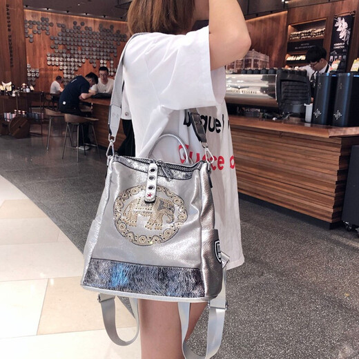 Mike Smith Damens Bag Rucksack Frühling und Sommer Neue Elefant Hot Diamond Fire Mode vielseitig große Kapazität Dreizwecke Rucksack Freizeitmodell-Trendy CK1694 Silber