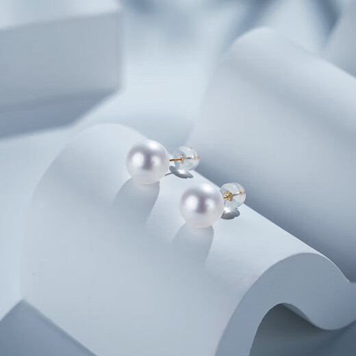 Tahitian 18K gold freshwater pearl earrings, 7-8mm bright white pearl earrings, birthday gift for girlfriend