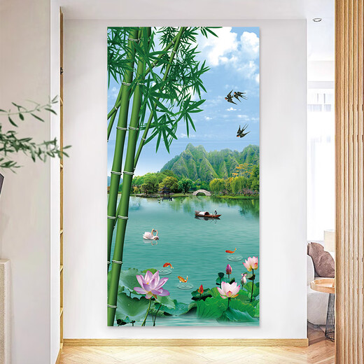 Dincmei Dingchuangmei New Chinese Entrance Decoration Painting Self-adhesive Living Room Corridor Aisle Wall Sticker 3D Three-dimensional Wallpaper Landscape Painting 092. Shishi Ruyi Width 30cm-Height 60cm Self-adhesive sticker with glue on the back