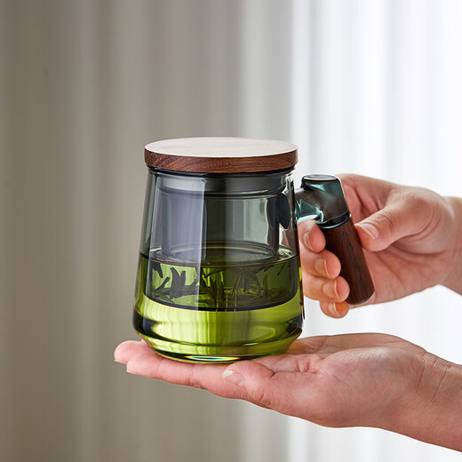 Mesni tea cup glass tea cup thickened heat-resistant dark green glass filter tea water separation cup tea set flower tea cup