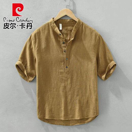 Pierre Cardin Estilo chino Ramie Ramie Camiseta de manga de manga corta Camiseta de algodón de algodón Retro Retro Retro alivio Medio Cárdigan Camiseta corta Camiseta de algodón negro Lino suelto Lavado suelto 2xl 161-180Jin [Jin iguala 0.5 kg]
