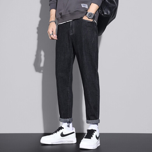 
Xiao Xueling jeans men's summer 2025 new thin pants men's trendy brand straight loose cropped pants versatile men's clothing 6621 black 36