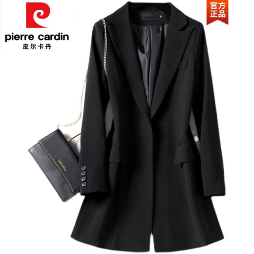 Pierre Cardin blazer women's 2025 new spring and autumn Korean version slim mid-length black professional temperament suit top black 3XL 133-145Jin Jin is equal to about 0.5 kg
