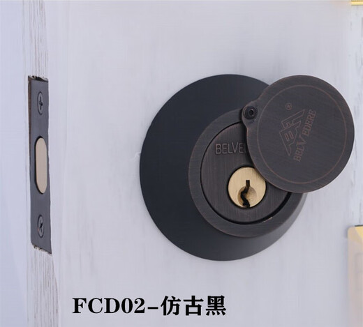 Auxiliary lock pure copper full copper outdoor courtyard door lock Belvedere closed wooden door handle lock No. 2 D02-antique black 40-50mm universal type with key