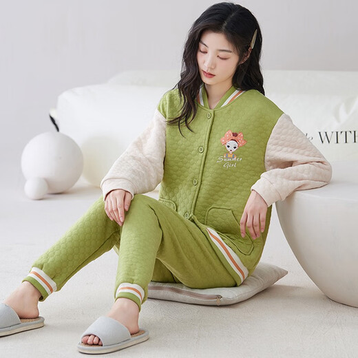 Comfortable shirt for women, winter pure cotton long sleeves, autumn and winter warmth thin cotton air cotton mezzanine, women's warm home clothing MC15271 M (recommended 80-100 Jin [Jin equals 0.5 kg])