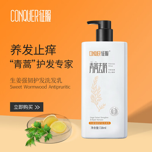 征服（CONQUER）头皮精华素青蒿去屑止痒控油蓬松洗发水生姜养发除螨洗发乳洗发露 生姜强韧护发洗发乳728ml+190ml
