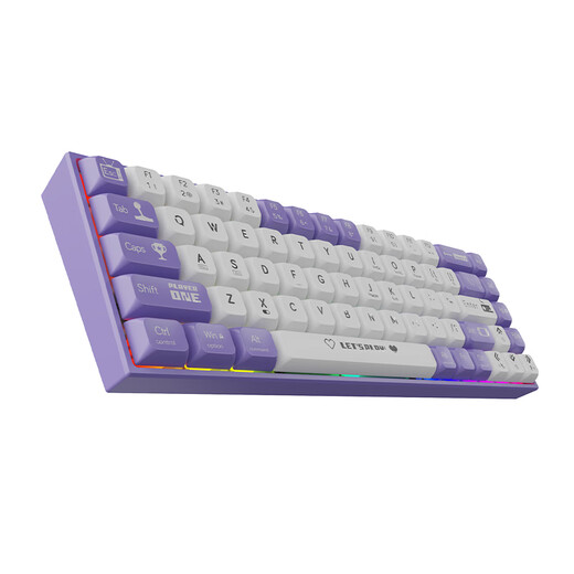 Ajazz AK680 Wired Mechanische Tastatur, Doppelschlüsselkappe, 68-Taste, vollständige Taste Hot-Swap, angepasste mechanische Tastatur, gemischte Farbbeleuchtung, tragbare und kompakte, lila und weiße, blaue Welle