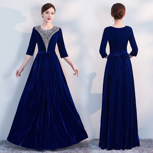 New gold velvet performance clothing women's long skirt adult solo modern middle-aged and elderly choir conductor slim evening dress red factory straight hair XL