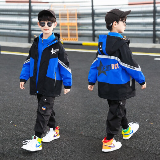 Beihaiqu Children's Clothing Boys' Jackets Spring Windbreakers Children's Three-in-One Detachable Trendy Brand Medium and Large Children's Jackets Green Size 150 (recommended height 135-145 cm)
