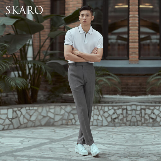 
SKARO [including mulberry silk, machine washable] Business POLO shirt for men's lapel casual short-sleeved T-shirt summer white SKP672 M (=shirt size 40)