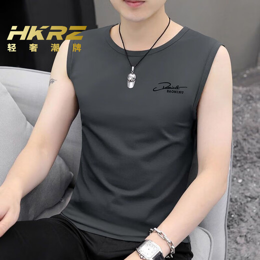 HKRZ High-High-End Vest Men's Men's Round Summer Versión coreana Coreana Sports Slim Singless Vest Fitness White/W115 2XL [Peso sugerido 145-160Jin [Jin iguala 0.5 kg]]]