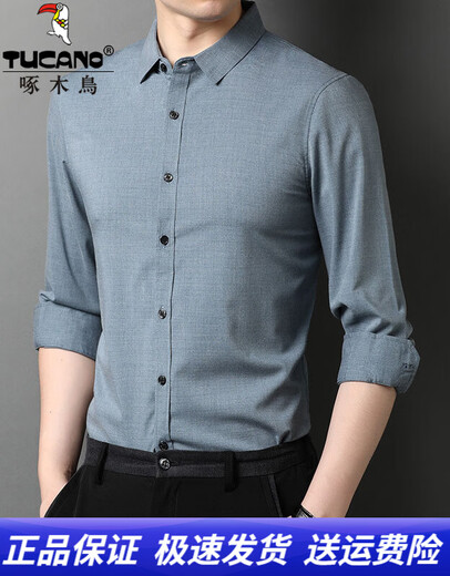 Tête du vieil homme à manches longues chemises de printemps version standard de la tête de tête des hommes et de la chemise de couleur de couleur unie de couleur masculine d'âge moyen 9906 Blue Grey Thin XL 175