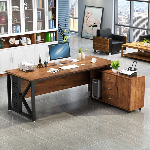 Coslon desk boss desk simple modern single manager desk desktop computer desk cabinet combination simple supervisor large desk light walnut surface + black frame (including mobile side cabinet) 1.6 meters long * 0.8 meters wide