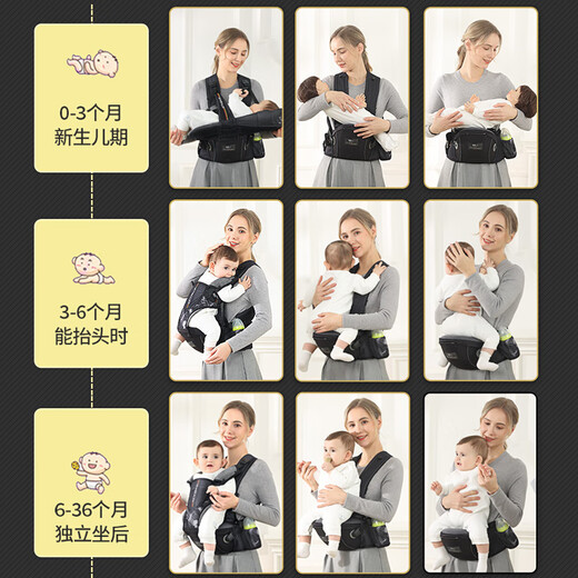 纽贝乐（NewBealer）婴儿背带腰凳双肩横抱式抱娃神器新生儿摇篮宝宝多功能前抱式抱带 西西里蓝：双肩横抱，新生儿摇篮