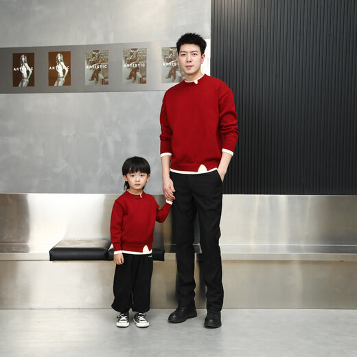 Little Bear Elf (xiaoxiongjingling) red sweater parent-child clothing, autumn and winter high-end festive Spring Festival clothing for a family of three and four, mother and daughter, burgundy single sweater, adult size 2XL (recommended height 175-185cm)