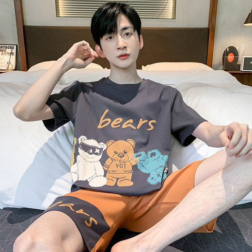 俊俊穗迪美（JUNJUNSUIDIMEI）睡衣男夏季纯棉短袖卡通青少年男士夏天薄款加肥加大码家居服套装 短袖-XY1098 M 小码(高150-160 70-90斤)