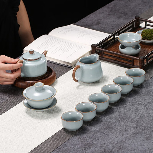 MULTIPOTENT Ru Kiln Kung Fu Tea Set Zhongde Pot with Covered Bowl Kung Fu Tea Set 11-piece Exquisite Gift Box Set