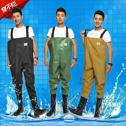 HHONGSHIYU waders, half-length rain pants, waterproof clothes for men, fishing one-piece, full-body fishing leather crotch pants, thickened rain boots, extra thick black leather pattern half-length 110 silk, shoe size 42