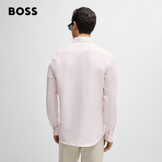 BOSS [Father's Day Gift] [Cool Commuter] Men's Casual Style Linen Blended Twill Shirt 688-Light Pink S (38)