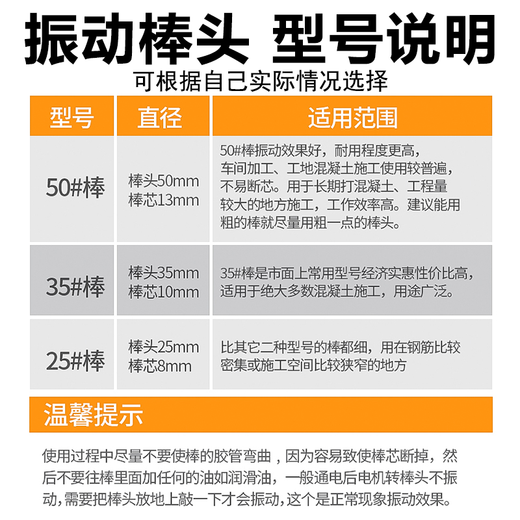 DUTRIEUX混凝土振动棒 手提式振动器小型水泥振捣棒单相电220V 3880W+(25型1米棒)