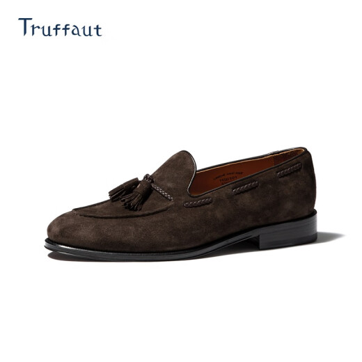 Truffaut tassel suede leather loafers for men, high-end handmade business casual British style slip-on genuine leather shoes for men, breathable brown (composite bottom) 43