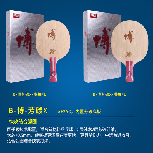 Лезвие ракетки для настольного тенниса Double Happiness Kuangbiao Bofang Carbon x Kuangbiao Bo b2x семислойное основание Bo из чистого дерева профессионального уровня для настольного тенниса B2X Bofang Carbon x горизонтальная ракетка / чехол для ракетки FL + защита кромок