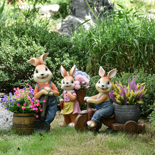 Yi Mingyuan courtyard decoration floor-standing simulation rabbit ornaments living room balcony crafts outdoor animal sculpture flower pot landscape style five (H20106)